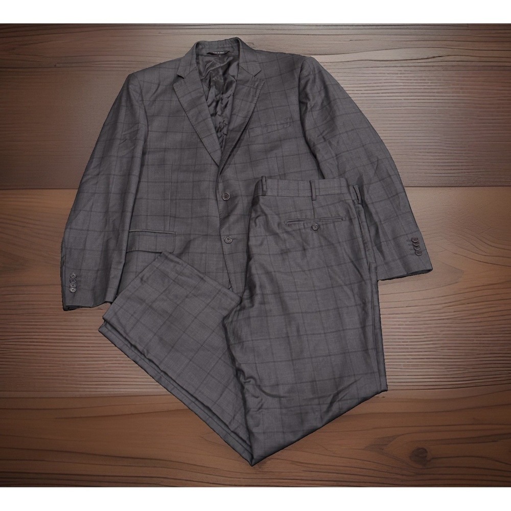Ermenegildo Zegna Cloth Traveller Saks Wool Silk Gray Windowpane Suit Men's 44